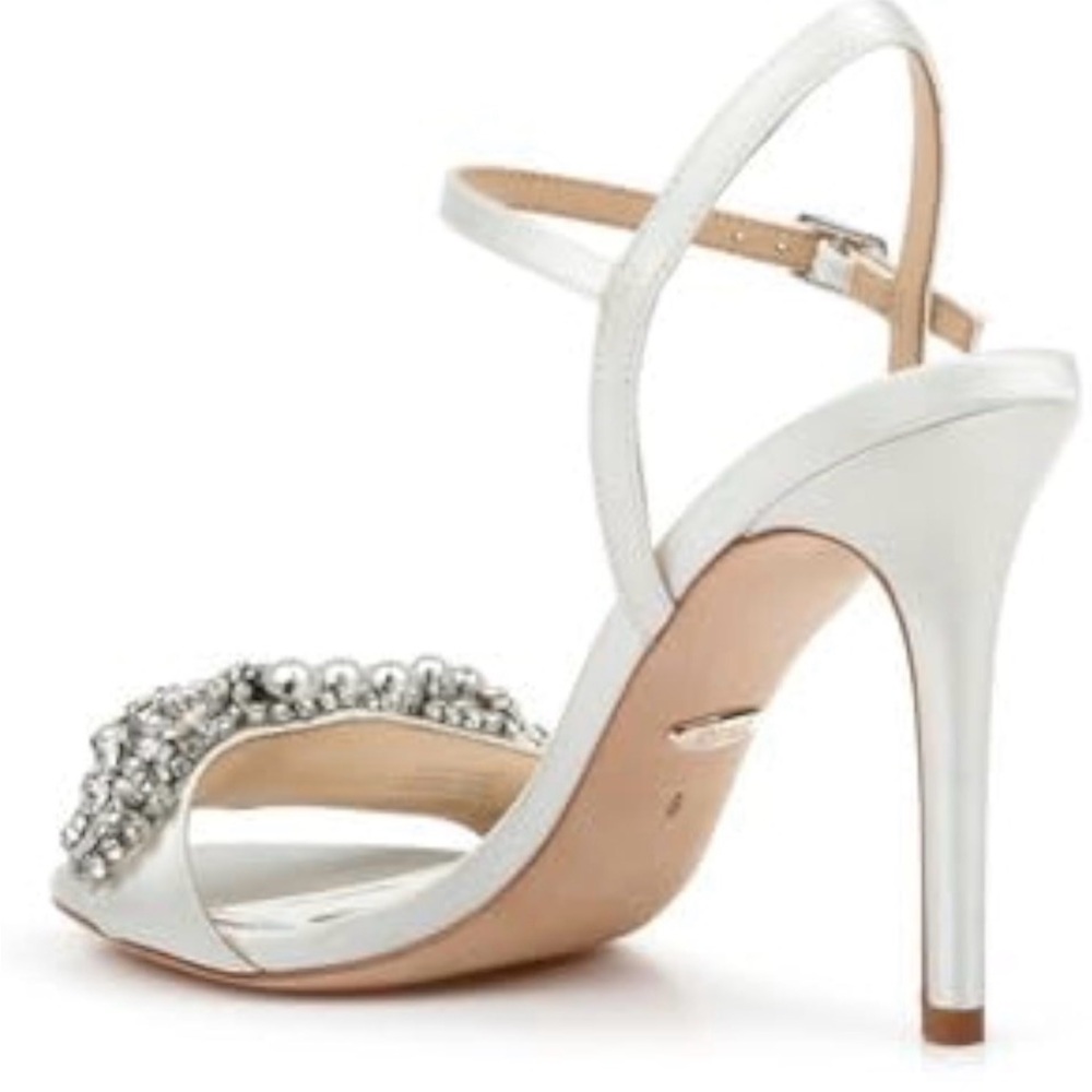 Badgley Mischka Odelia White Crystal & Pearl Embellished Open-Toe Heels - Picture 5 of 13